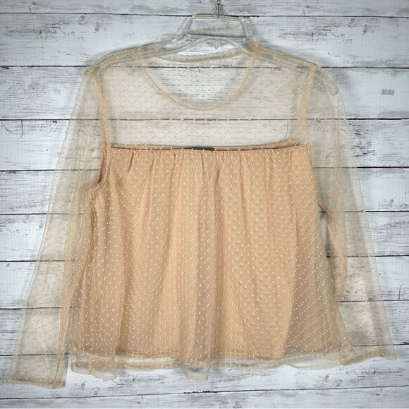 Banana Republic Women’s Beige Tiered Pindot Tulle Top Blouse Medium Petite MP - Picture 3 of 9
